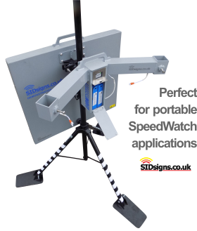 tripod mounted sid sign powered by lithium